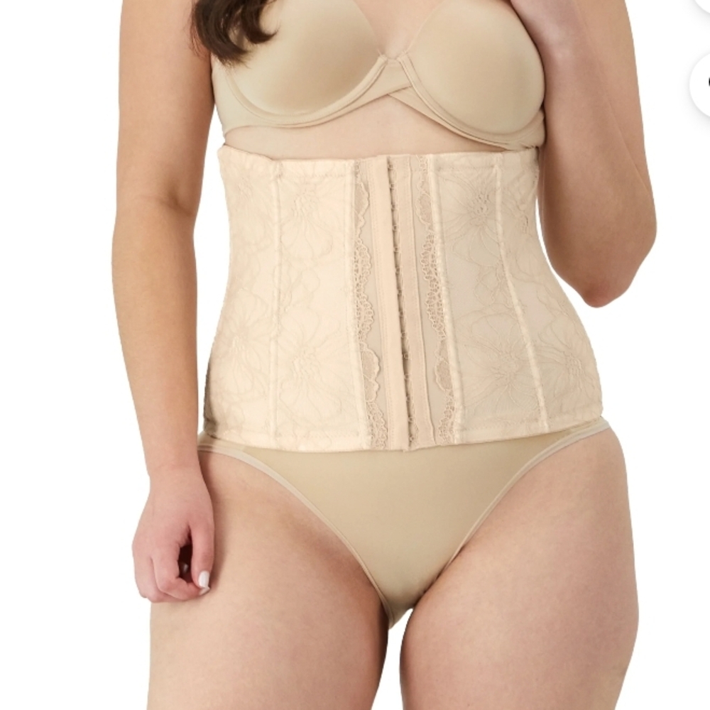 MaidenForm Nude Beige Lace Corset Waist Trainer Firm Control